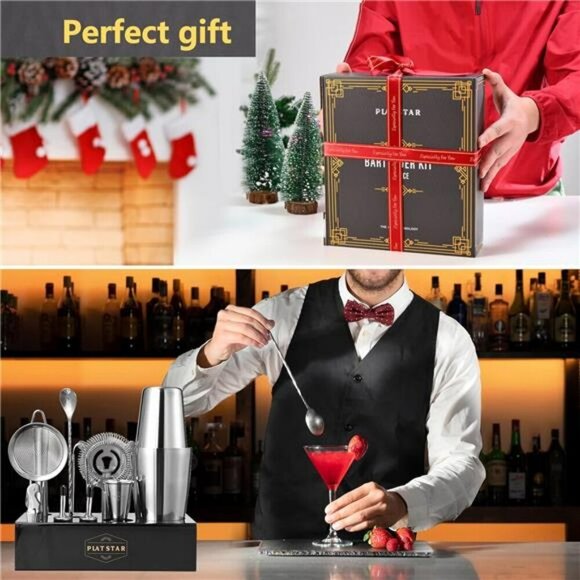 Cocktail Shaker Bartender Kit Bar Tools Set with Stand for Home Drink Mixing - Picture 6 of 8